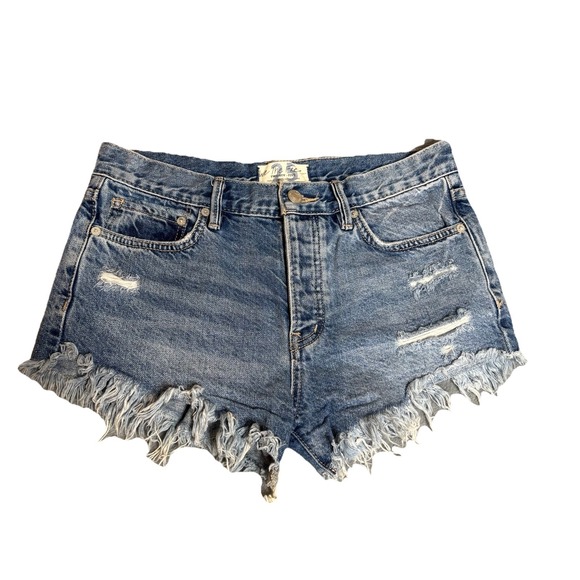 Free People Pants - We The Free People Jean Shorts Women's 25 Blue Button Fly Distressed High Waist